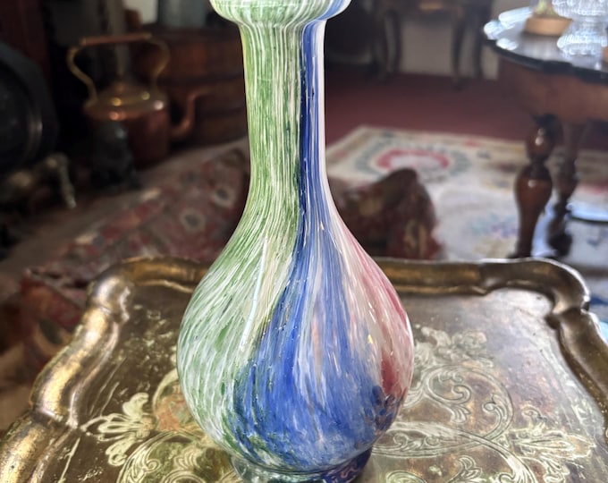 Hand Blown Art Glass Vase | Multicolour Filigree British Studio Glass Decorative Piece