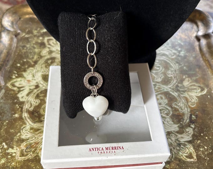 Antica Murrina Venezia Voltolina White Murano Glass Heart Bracelet Boxed Italian Jewellery