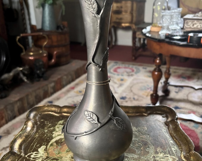 Vintage 95% Pewter Botanical Vase Art Nouveau Style Rein Zinn Etain Pur 25.5cm