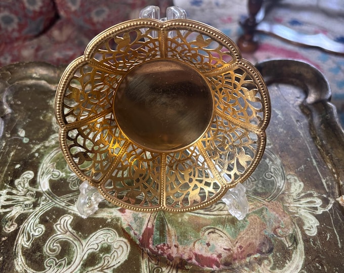 Vintage WMF 24 Carat Gold Plated Filigree Dish German Pierced Bonbon Trinket Bowl