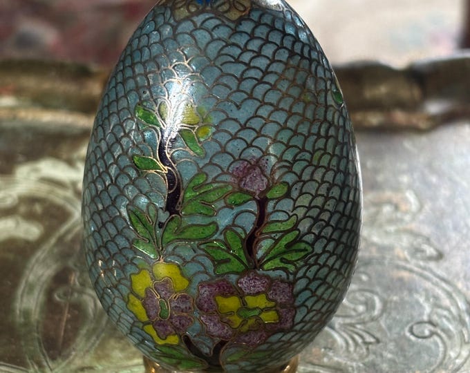 Vintage Chinese Plique à Jour Enamel Egg Floral Cloisonné Turquoise Blue 7.5cm