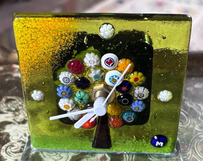 Ercole Moretti Murano Millefiori Glass Clock: Italian Art Desk Clock