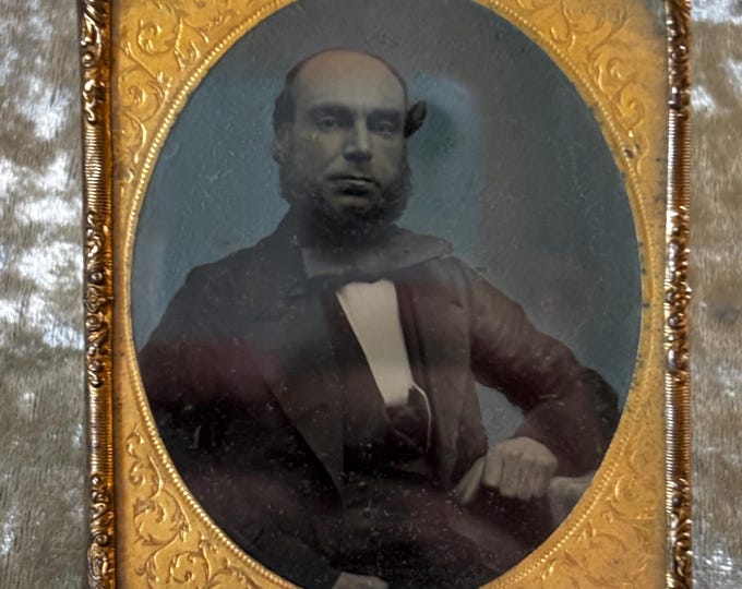 Original Victorian Ambrotype Portrait c1860 Gentleman Antique Photograph Gilt Brass Mat