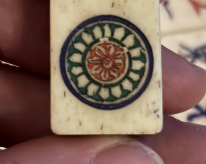Antique Chinese Mahjong Set, Bone Bamboo Tiles, Hand-Carved, c1900-1930, Wooden Box