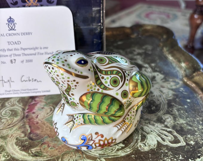Royal Crown Derby Toad Paperweight, Limited Edition No. 67, Bone China, 22ct Gold Detailing