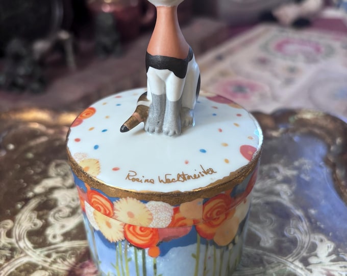 Goebel Rosina Wachtmeister Cat Musical Trinket Box | Porcelain Floral Keepsake Jewelry Box