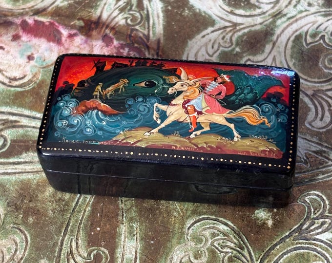 Vintage Kholuy Russian Lacquer Box Signed Little Humpbacked Horse Hand Painted