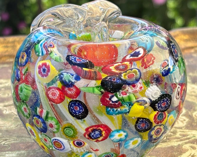 Vintage Millefiori Art Glass Apple Murano Style Hand Blown Studio Glass