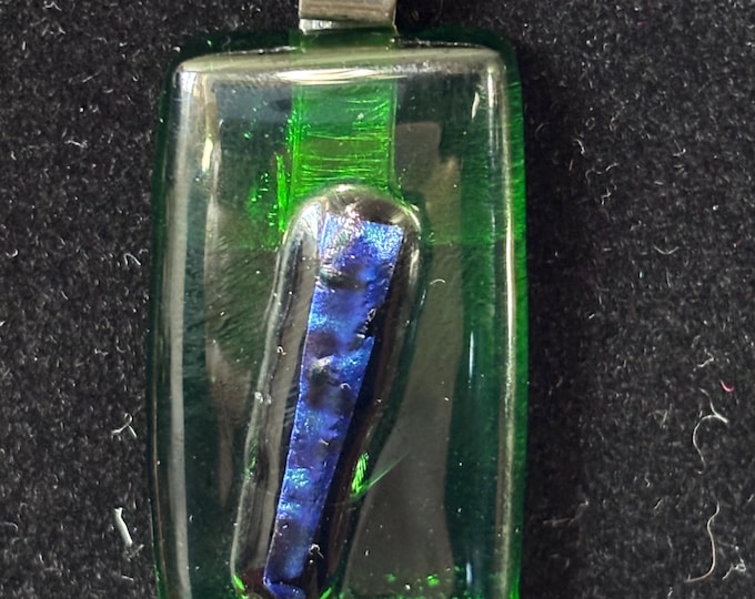Sterling Silver 925 Dichroic Art Glass Pendant Necklace Green Blue Fused Glass Jewellery