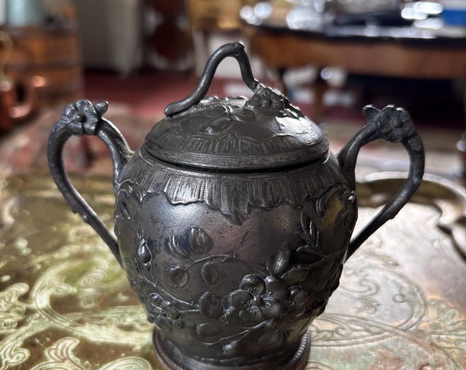 Antique 1890s WMF WMFB Silver Plated Britannia Metal Floral Sugar Bowl Sucrier Jugendstil