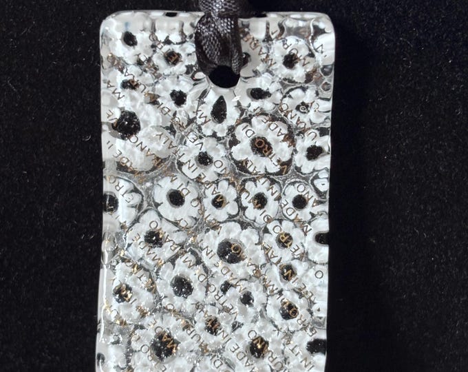 Murano Glass Pendant Necklace Black White Millefiori Vetro Di Murano Italy