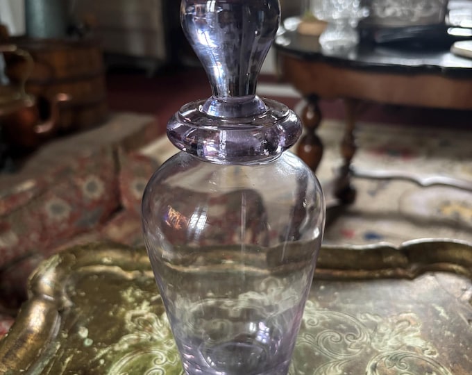 Vintage Amethyst Art Glass Perfume Bottle with Stopper (20cm Tall)