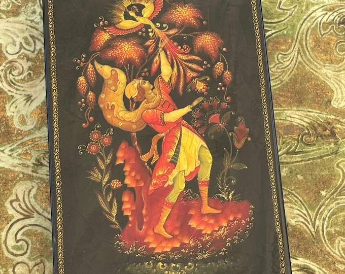 Russian Palekh Lacquer Box Firebird Hand Painted Signed Folk Art 13cm Vintage
