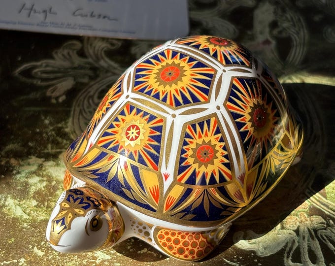 Royal Crown Derby Madagascan Tortoise Paperweight: Limited Edition 695/1000, Gold Stopper, Certificate