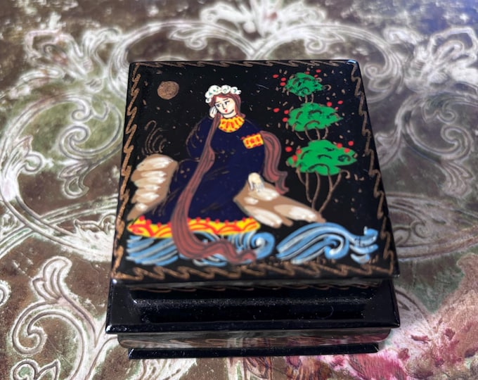 Signed Hand-Painted Double Book Lacquer Box | Vintage Russian Fairy Tale Art Keepsake
