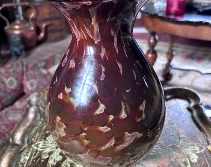 Clearly James Studio Art Glass Vase Amethyst Purple Mottled Hand Blown British Glass 2000