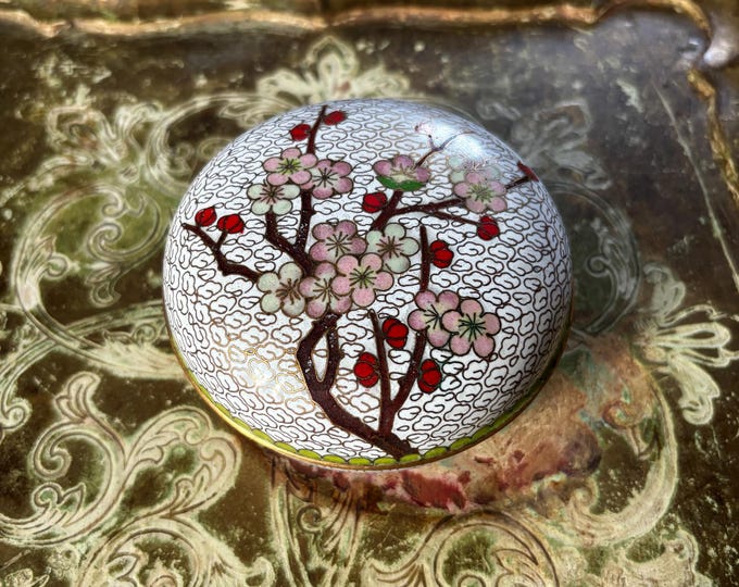 Vintage Chinese Cloisonné Lidded Bowl Trinket Box Lotus Floral Enamel 10cm