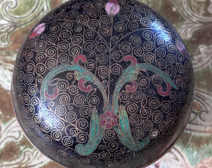 Vintage Cloisonné Enamel Trinket Box | Turquoise Interior, Copper Wirework, Domed Lid