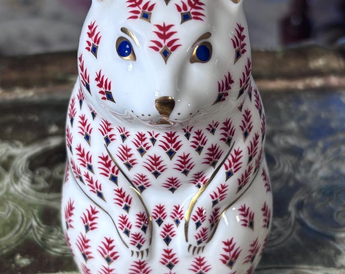 Royal Crown Derby Hamster Paperweight English Bone China Red Blue Gold No Stopper