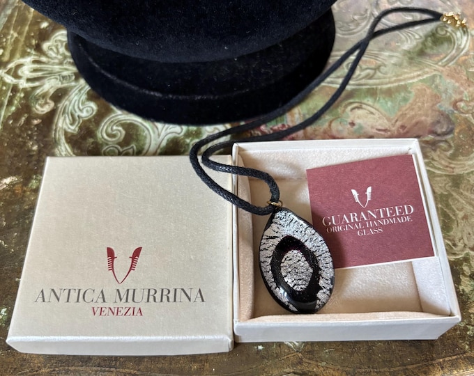 Antica Murrina Venezia Murano Glass Pendant Necklace Silver Foil Italian Jewellery