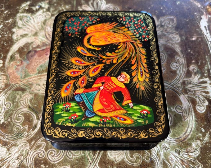 Vintage Russian Hand Painted Lacquer Box Firebird Ivan Tsarevich Folk Art