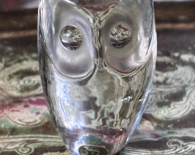 Royal Krona Sweden Glass Owl Figurine | Scandinavian Art Glass Paperweight, MCM Decor