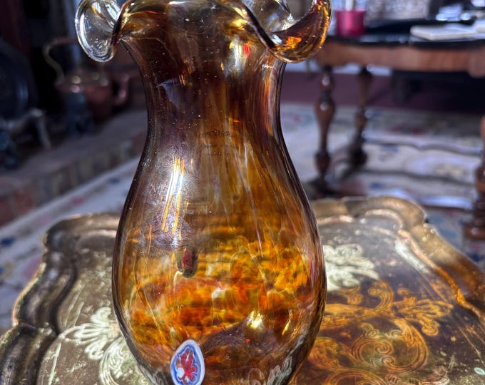 Alessandro Coppola Murano Glass Vase: Amber Tortoiseshell Art Glass (Certificate Included)