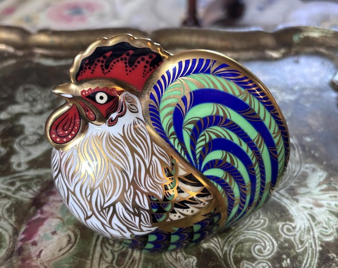 Royal Crown Derby Farmyard Cockerel Paperweight: Limited Edition Imari Bone China (2002)