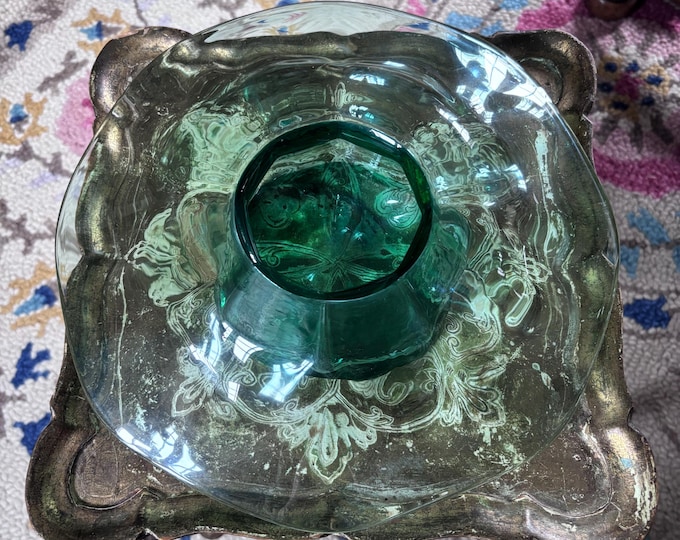 Vintage Scandinavian Art Glass Centrepiece Bowl: Green, Smoke Grey Freeform Studio Glass