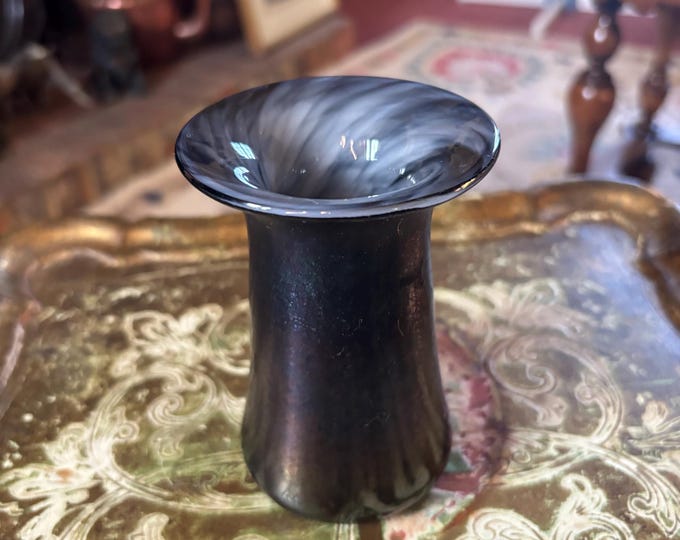 Andrew Sanders Signed Studio Glass Vase – Smoky Grey Swirl, Hand Blown British Art Glass