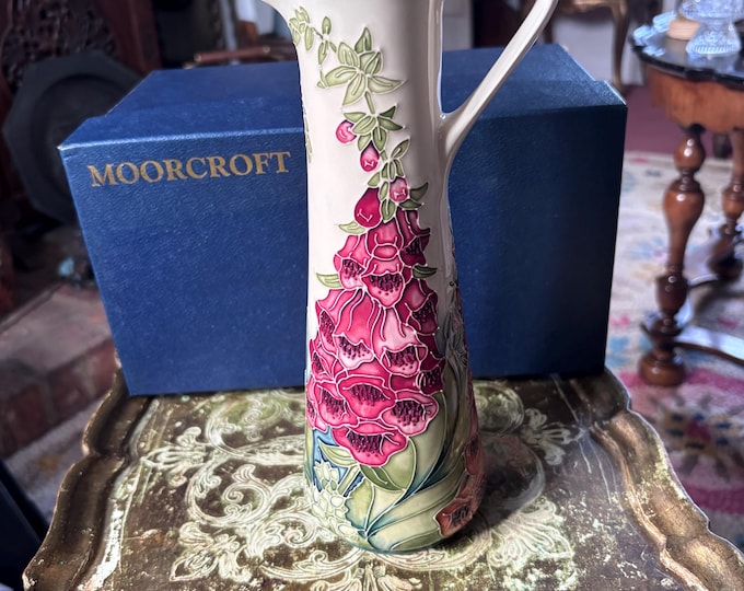 Moorcroft Foxglove Jug Vase by Rachel Bishop (2002) | Hand Painted Art Pottery | Boxed English Floral Vase | Collectors Moorcroft Gift
