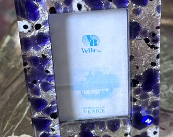 Vintage fotolijst van Muranoglas VeBir Venetië met Ercole Moretti M-handtekening Murrina Millefiori bladzilver Italiaanse kunstglas