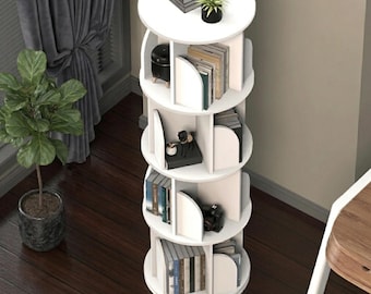 Rotating Bookcase Wooden Storage Organizer Bookcase Home Decor Book Lover Gift