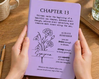 Personalized 13th Birthday Journal, Custom Name & Birth Month Flower Notebook, Chapter 13 Keepsake Gift for Girl or Boy, 13-Year-Old Gifts