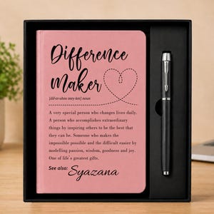 Gepersonaliseerde 'Difference Maker'-dagboekset, cadeau met een eigen definitie van 'Difference Maker', cadeau voor een collega, bedankje voor een mentor, cadeau voor een leider