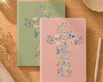 Personalized Confirmation Gift for Teens, Floral Cross Journal with Custom Name, First Communion Keepsake for Girls, Baptism Journal