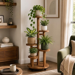 5 Tier Wooden Plant Stand, Indoor Multi Tier Plant Shelf, Corner Flower Pot Display Rack for Living Room, Balcony, Patio & Garden