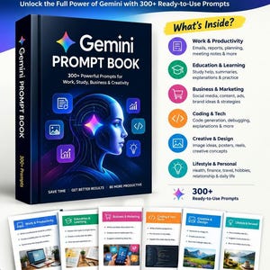 Gemini Prompt Book – 300+ AI-prompter för företag, studier, marknadsföring och bildgenerering