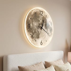 LED Moon Wall Clock, Silent Lunar Glow, Modern Celestial Decor