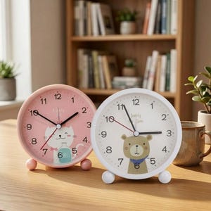 Pink Cat Alarm Clock – Silent Non-Ticking 4" Desk Clock for Kids Nursery