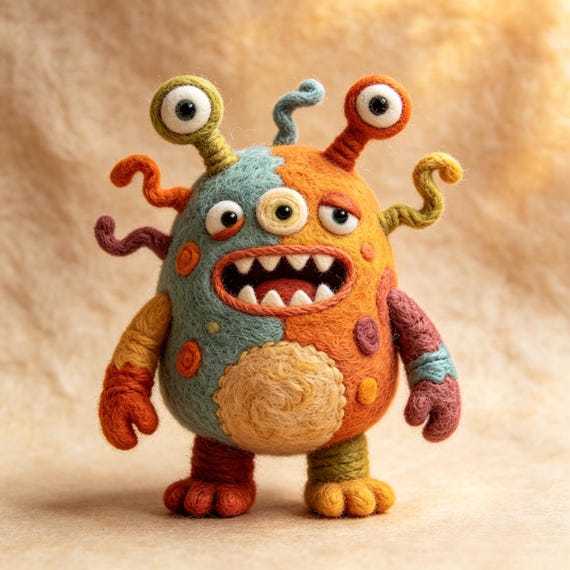 Funny Needle Felt Alien Monster, Handmade Wool Felt Creature Doll, Cute Fantasy Plush Toy, Whimsical Desk Decor