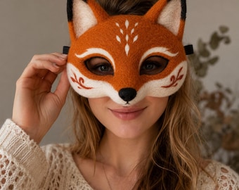 Handgemaakt wolvilt vosmasker, naaldvilten kostuummasker, kleurrijk feest- en cosplayaccessoire, uniek sprookjesmasker, kinder- en volwassengrootte