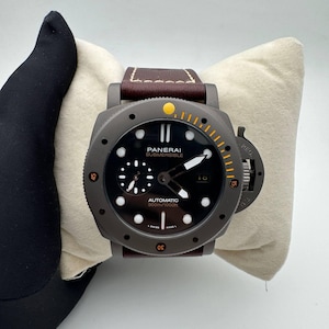 Vintage Panerai Automatic Movement Stainless Steel Body, Black Dial, Leather Strap Men's Watch, Anniversary Gift, Birthday Gift For Him