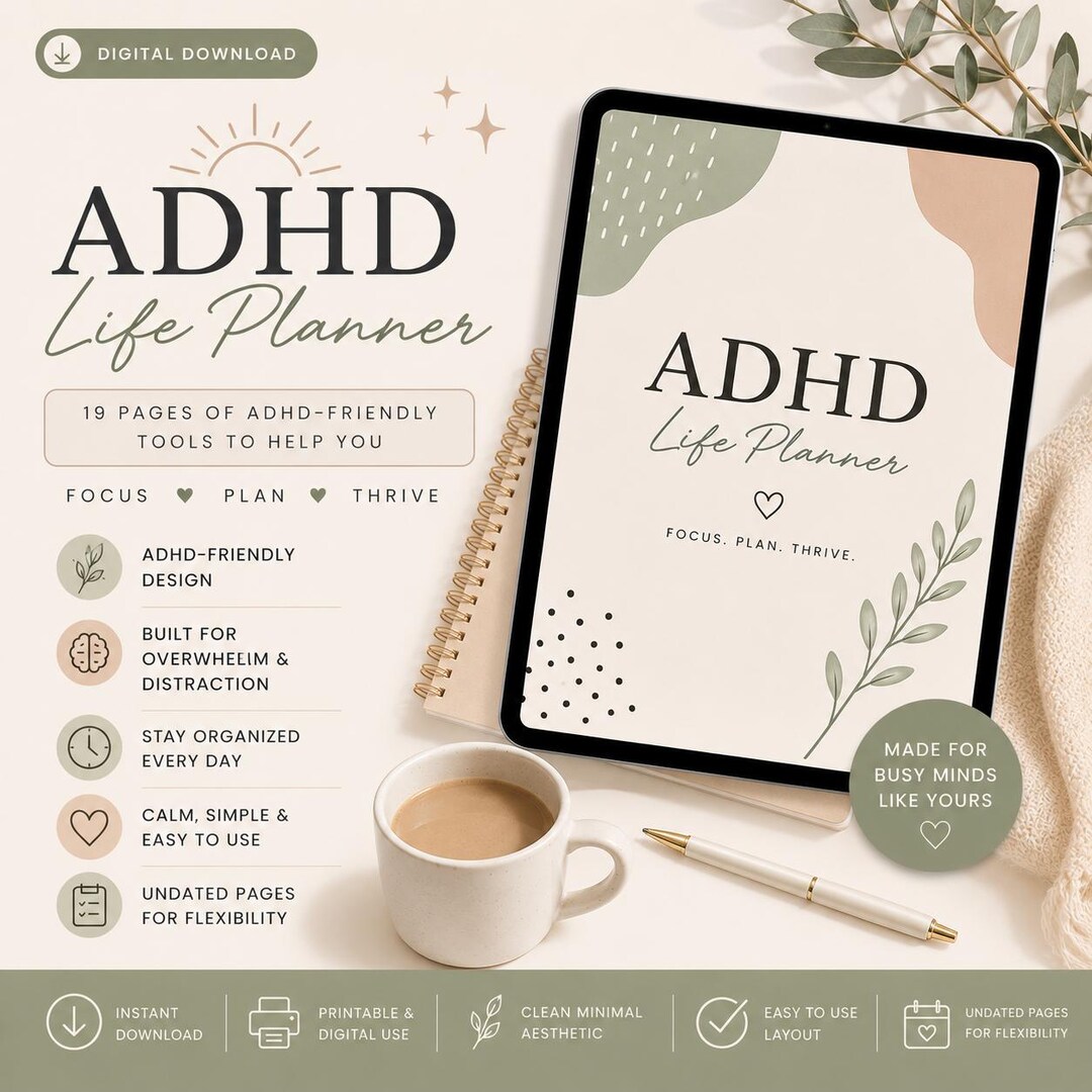 ADHD Digital Planner PDF | Focus Planner, Monthly Weekly Organizer ...
