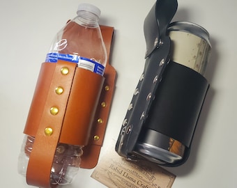 Water Buffalo Leather water bottle carrier bottle hand made adjustable
