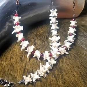 18&quot; Real Snake Vertebrae Necklace with Hematite or Iridescent Rainbow Glass Accents, Rattlesnake Spine Oddity Necklace