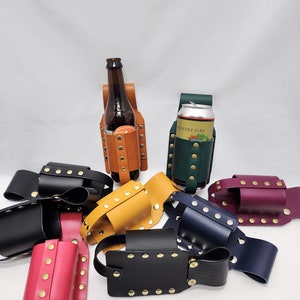 Handmade Leather Bottle Holster, Can and Water Holder