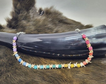 Rainbow Quartz and Rattlesnake Vertebrae Necklace