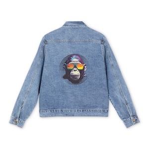 Occhiali da sole retrò, giacca di jeans con scimmia / toppa posteriore Cool Ape