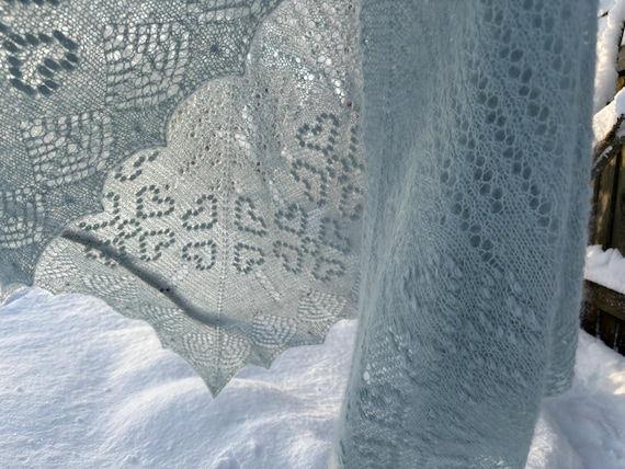 Peppermint Mist Lace Shawl Knitting Pattern PDF | Handmade Triangular Wrap, Mohair Scarf (Instant Download)